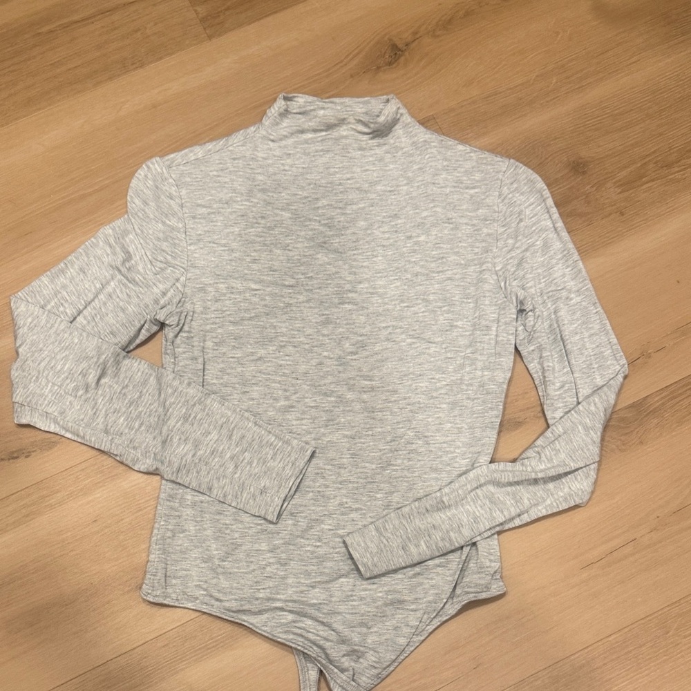 Express Light Gray mock Turtleneck Bodysuit